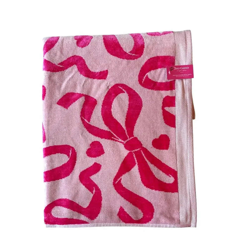 Juicy Couture Pink Bows Hearts Towel Set- 2 Hand & 2 Bath Towels Cotton NEW